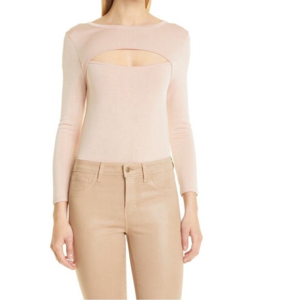 L'Agence Jocelyn Cutout Knit Pullover Sweater Long Sleeve in Blush Pink Size L